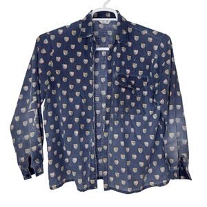 Vintage Cheryl Tiegs Women's Medium Button Up Shirt Crest Distressed Faded Paint